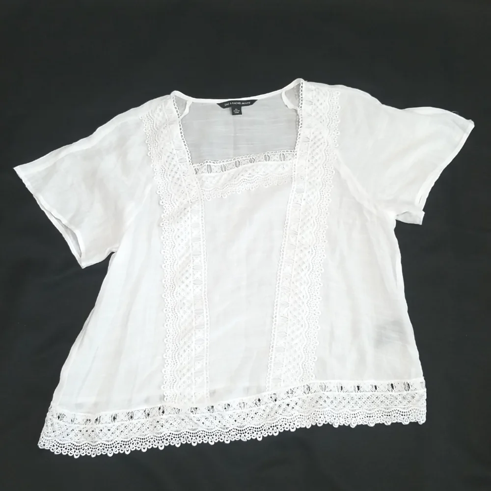 Zac & Rachel Square Neckline Short Sleeves White Top. Size PL - Picture 5 of 12